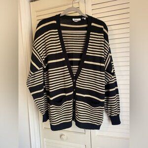 Vintage Country Suburbans Striped Cardigan Sweater Black & Cream Size Large
